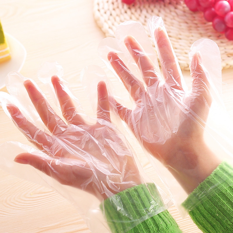 Disposable gloves for household use 100 sets food grade PE film five-finger hygienic gloves kitchen gloves